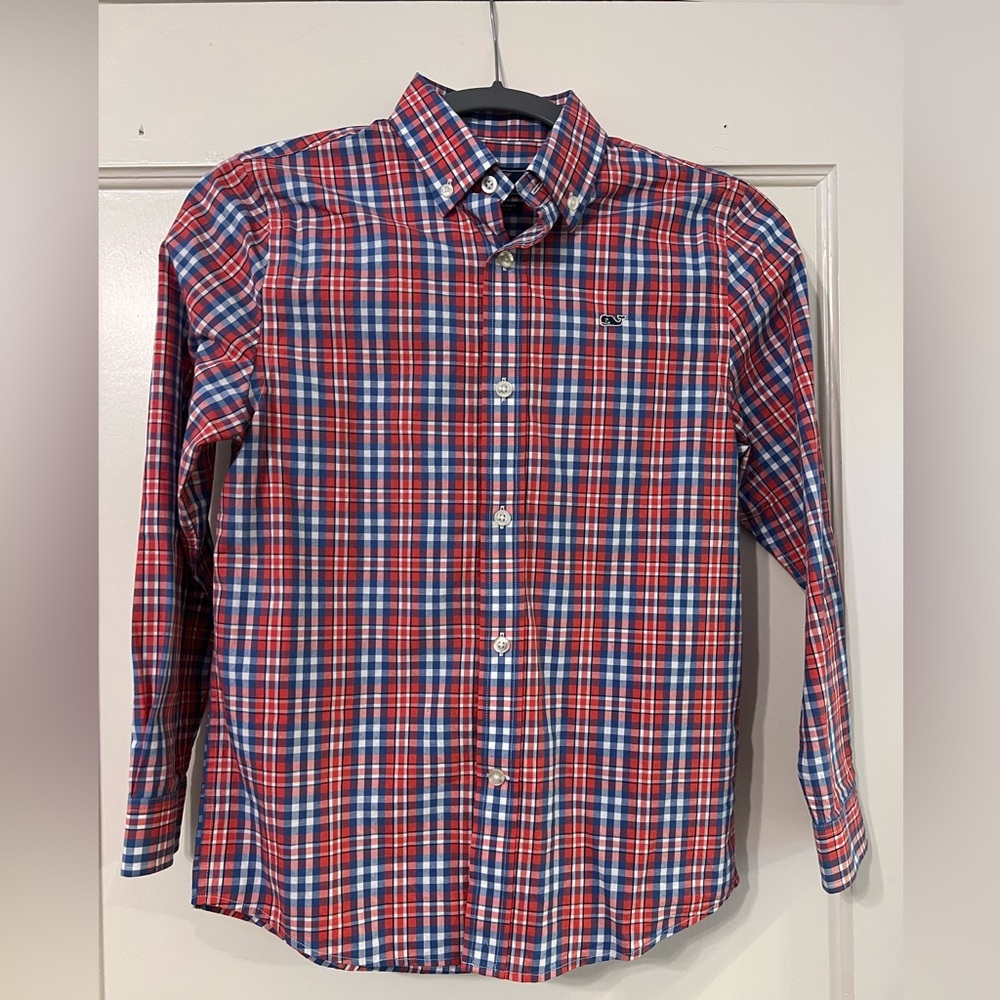 Boys Plaid Cotton Whale Shirt, S(8-10)